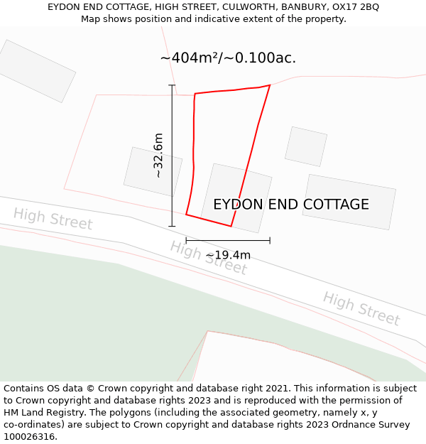 EYDON END COTTAGE, HIGH STREET, CULWORTH, BANBURY, OX17 2BQ: Plot and title map