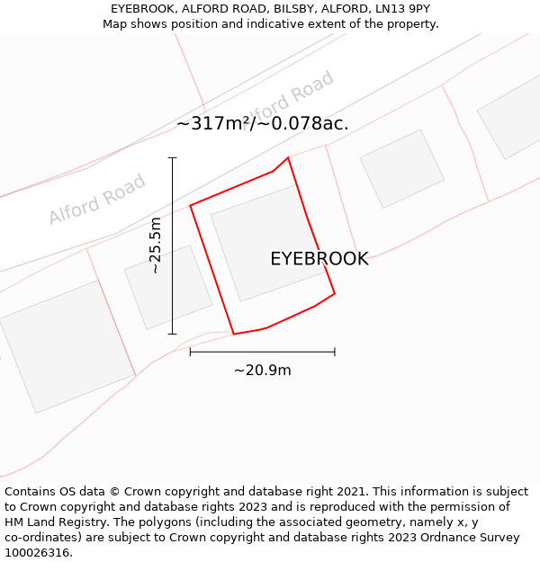 EYEBROOK, ALFORD ROAD, BILSBY, ALFORD, LN13 9PY: Plot and title map