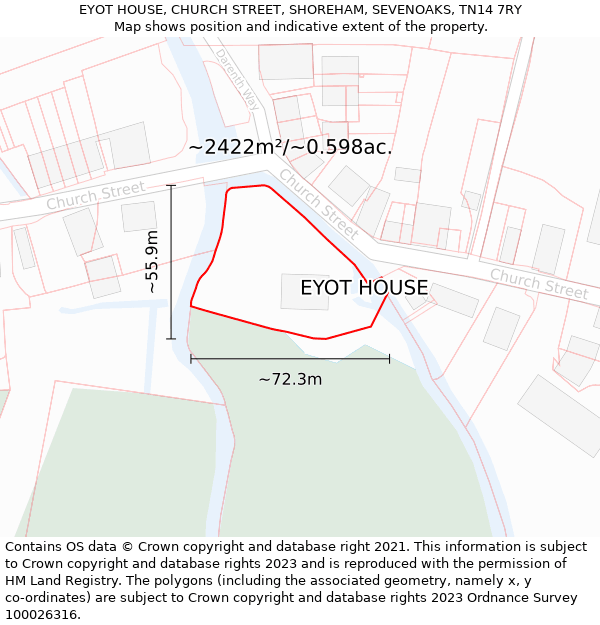 EYOT HOUSE, CHURCH STREET, SHOREHAM, SEVENOAKS, TN14 7RY: Plot and title map