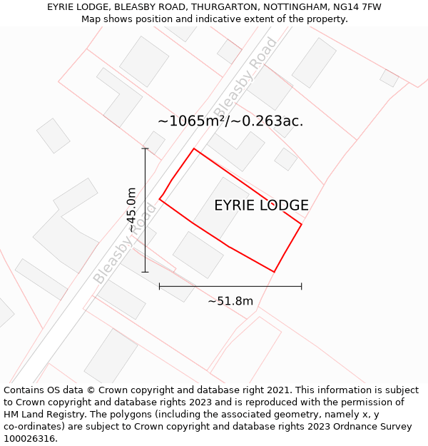 EYRIE LODGE, BLEASBY ROAD, THURGARTON, NOTTINGHAM, NG14 7FW: Plot and title map