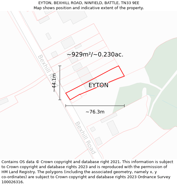 EYTON, BEXHILL ROAD, NINFIELD, BATTLE, TN33 9EE: Plot and title map