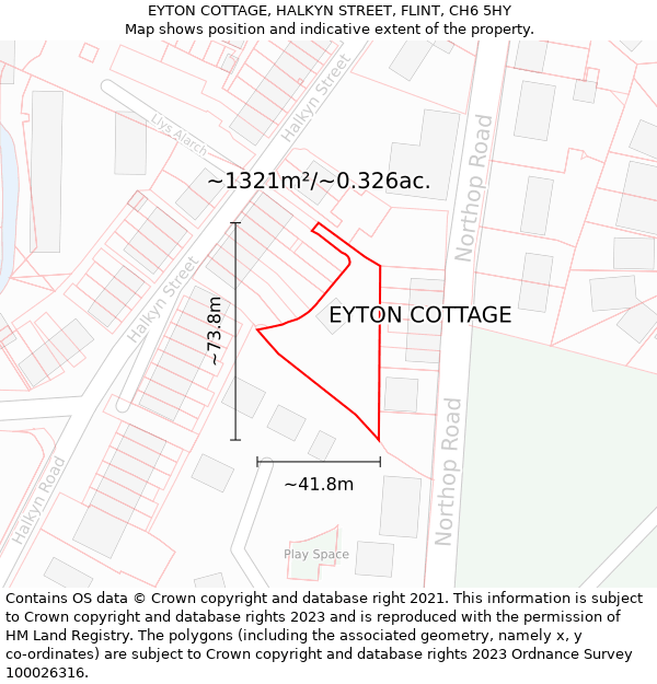 EYTON COTTAGE, HALKYN STREET, FLINT, CH6 5HY: Plot and title map