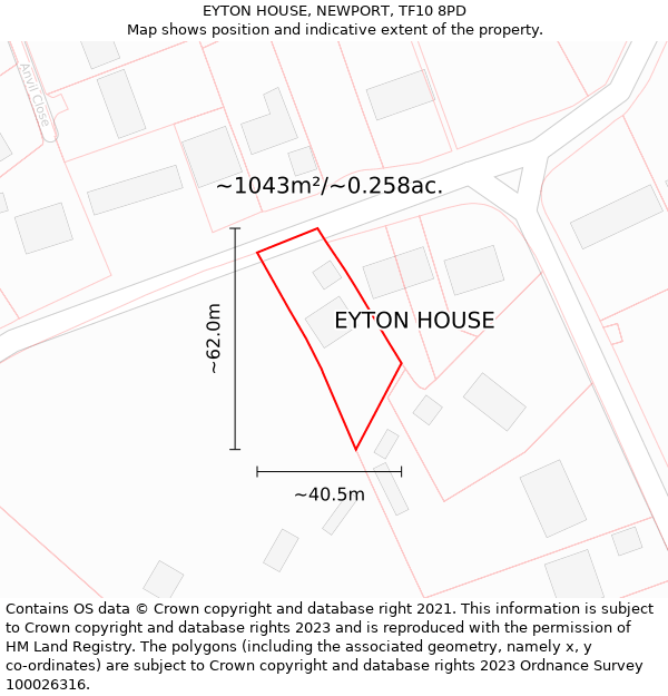 EYTON HOUSE, NEWPORT, TF10 8PD: Plot and title map