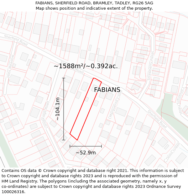 FABIANS, SHERFIELD ROAD, BRAMLEY, TADLEY, RG26 5AG: Plot and title map