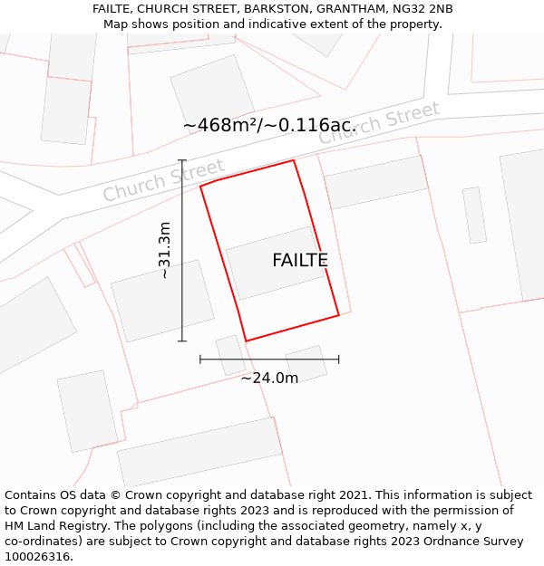 FAILTE, CHURCH STREET, BARKSTON, GRANTHAM, NG32 2NB: Plot and title map