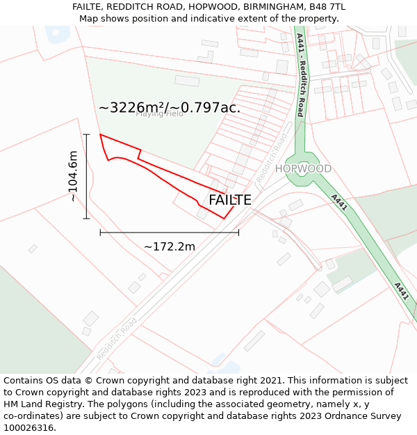 FAILTE, REDDITCH ROAD, HOPWOOD, BIRMINGHAM, B48 7TL: Plot and title map