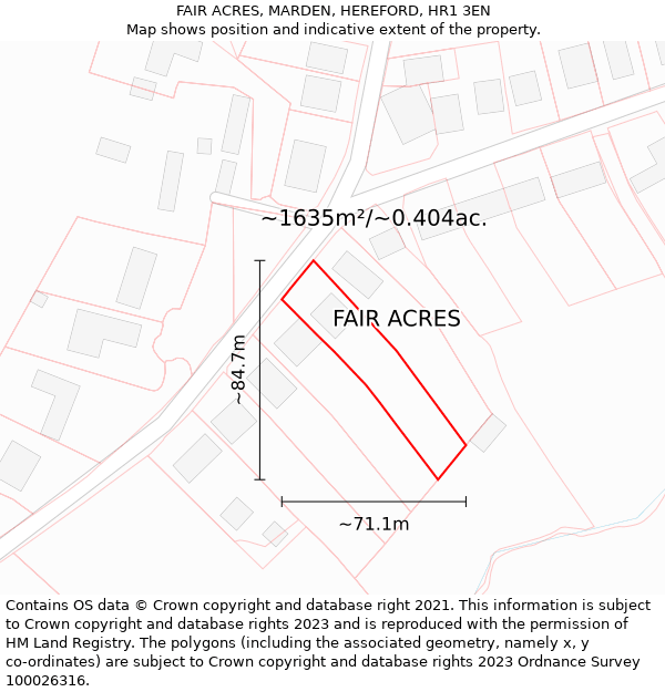 FAIR ACRES, MARDEN, HEREFORD, HR1 3EN: Plot and title map