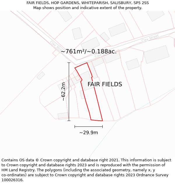 FAIR FIELDS, HOP GARDENS, WHITEPARISH, SALISBURY, SP5 2SS: Plot and title map