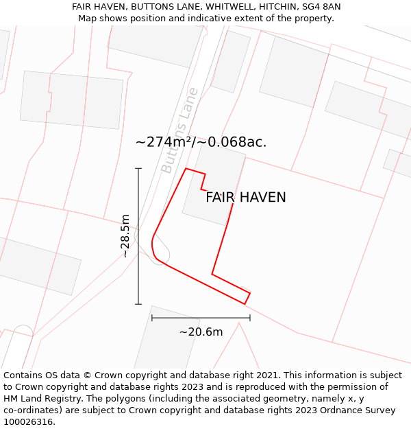 FAIR HAVEN, BUTTONS LANE, WHITWELL, HITCHIN, SG4 8AN: Plot and title map