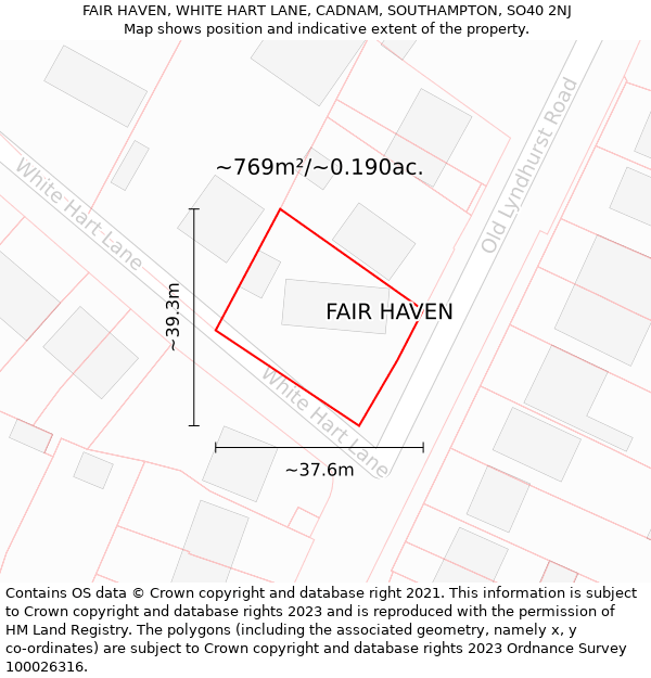 FAIR HAVEN, WHITE HART LANE, CADNAM, SOUTHAMPTON, SO40 2NJ: Plot and title map