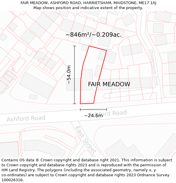 FAIR MEADOW, ASHFORD ROAD, HARRIETSHAM, MAIDSTONE, ME17 1AJ: Plot and title map