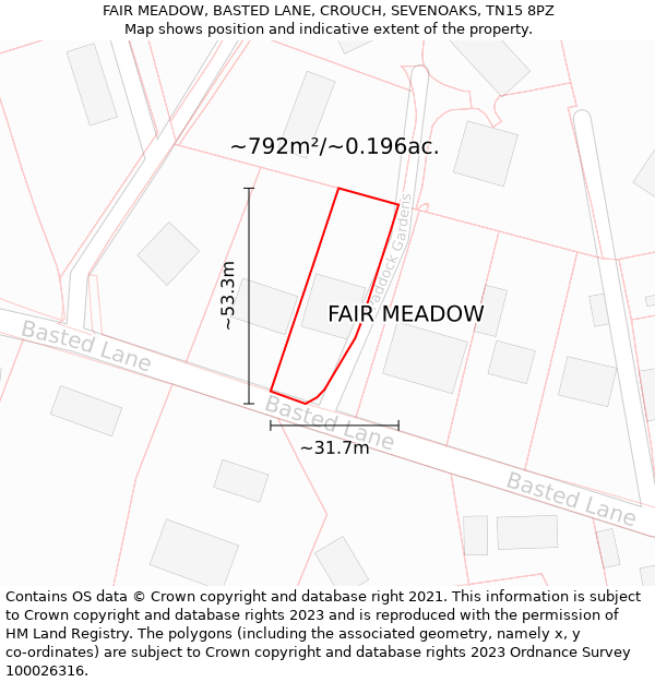 FAIR MEADOW, BASTED LANE, CROUCH, SEVENOAKS, TN15 8PZ: Plot and title map