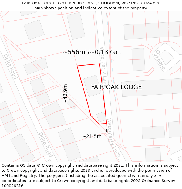 FAIR OAK LODGE, WATERPERRY LANE, CHOBHAM, WOKING, GU24 8PU: Plot and title map