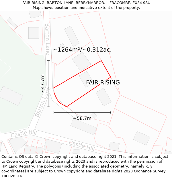 FAIR RISING, BARTON LANE, BERRYNARBOR, ILFRACOMBE, EX34 9SU: Plot and title map