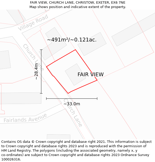 FAIR VIEW, CHURCH LANE, CHRISTOW, EXETER, EX6 7NE: Plot and title map