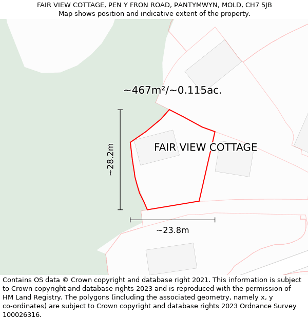 FAIR VIEW COTTAGE, PEN Y FRON ROAD, PANTYMWYN, MOLD, CH7 5JB: Plot and title map