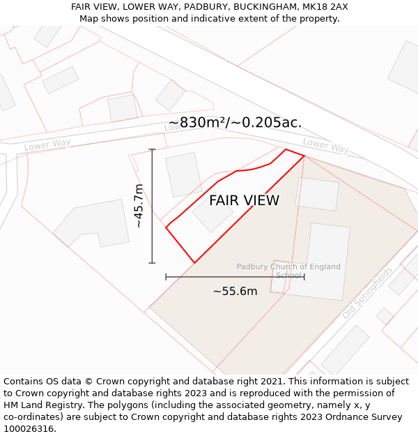 FAIR VIEW, LOWER WAY, PADBURY, BUCKINGHAM, MK18 2AX: Plot and title map