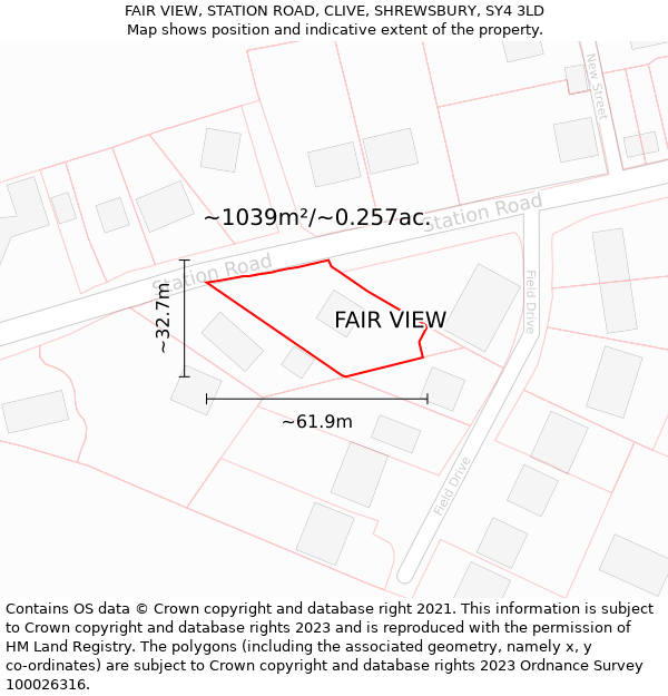 FAIR VIEW, STATION ROAD, CLIVE, SHREWSBURY, SY4 3LD: Plot and title map