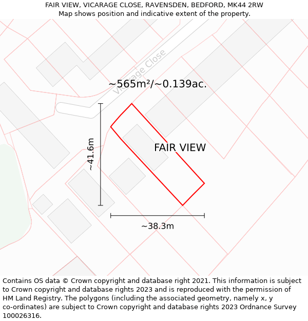 FAIR VIEW, VICARAGE CLOSE, RAVENSDEN, BEDFORD, MK44 2RW: Plot and title map