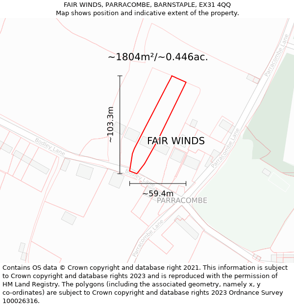 FAIR WINDS, PARRACOMBE, BARNSTAPLE, EX31 4QQ: Plot and title map