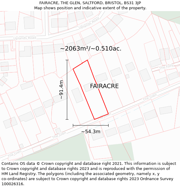 FAIRACRE, THE GLEN, SALTFORD, BRISTOL, BS31 3JP: Plot and title map