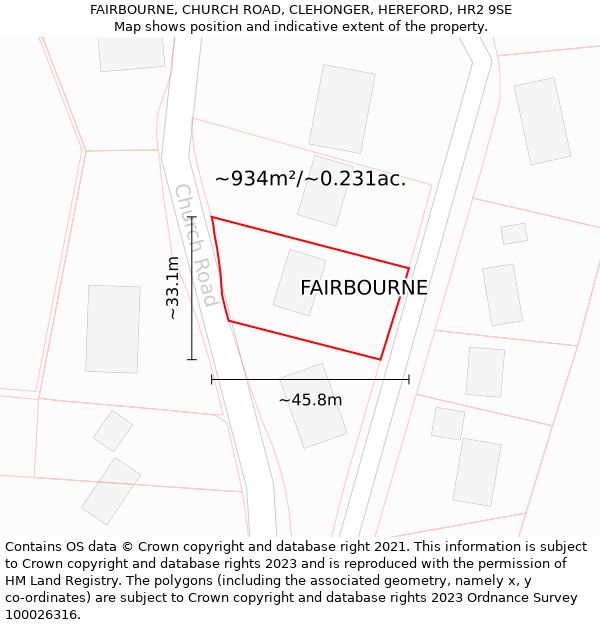 FAIRBOURNE, CHURCH ROAD, CLEHONGER, HEREFORD, HR2 9SE: Plot and title map