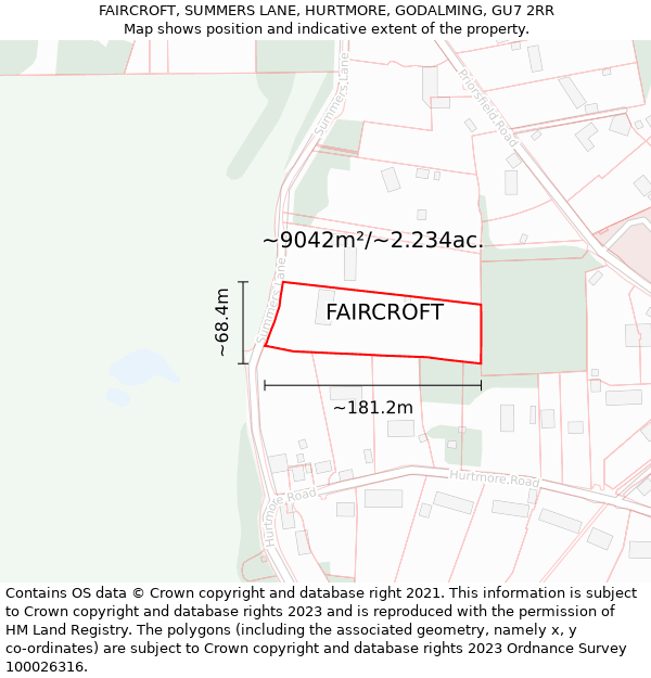 FAIRCROFT, SUMMERS LANE, HURTMORE, GODALMING, GU7 2RR: Plot and title map