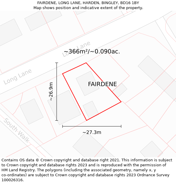 FAIRDENE, LONG LANE, HARDEN, BINGLEY, BD16 1BY: Plot and title map