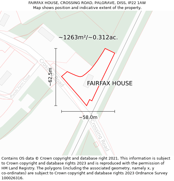 FAIRFAX HOUSE, CROSSING ROAD, PALGRAVE, DISS, IP22 1AW: Plot and title map