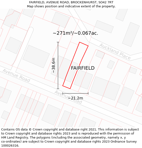 FAIRFIELD, AVENUE ROAD, BROCKENHURST, SO42 7RT: Plot and title map