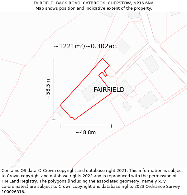 FAIRFIELD, BACK ROAD, CATBROOK, CHEPSTOW, NP16 6NA: Plot and title map