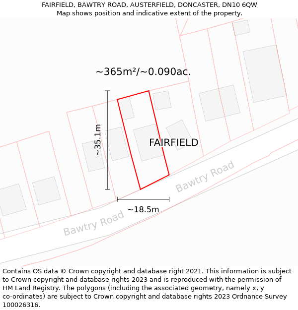 FAIRFIELD, BAWTRY ROAD, AUSTERFIELD, DONCASTER, DN10 6QW: Plot and title map