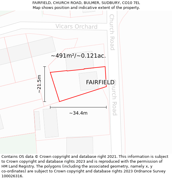 FAIRFIELD, CHURCH ROAD, BULMER, SUDBURY, CO10 7EL: Plot and title map