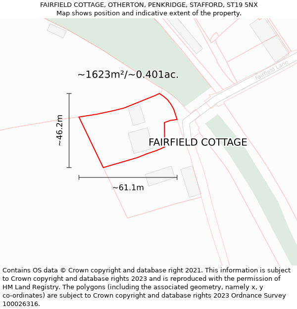 FAIRFIELD COTTAGE, OTHERTON, PENKRIDGE, STAFFORD, ST19 5NX: Plot and title map