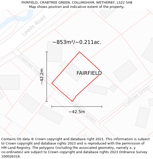 FAIRFIELD, CRABTREE GREEN, COLLINGHAM, WETHERBY, LS22 5AB: Plot and title map