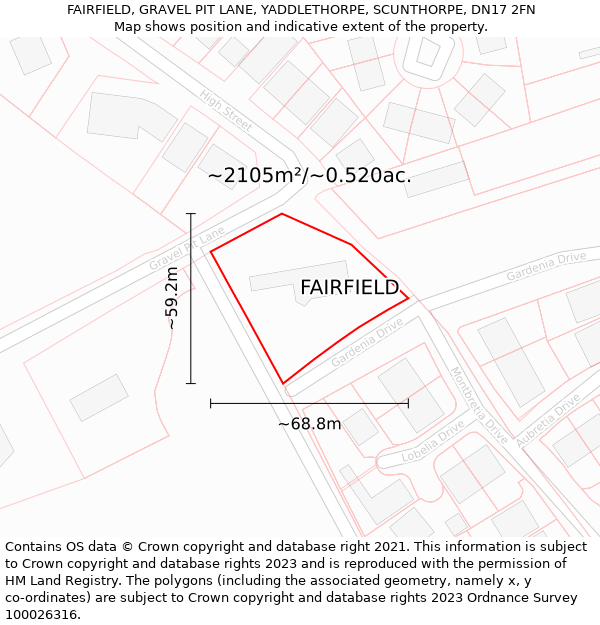 FAIRFIELD, GRAVEL PIT LANE, YADDLETHORPE, SCUNTHORPE, DN17 2FN: Plot and title map