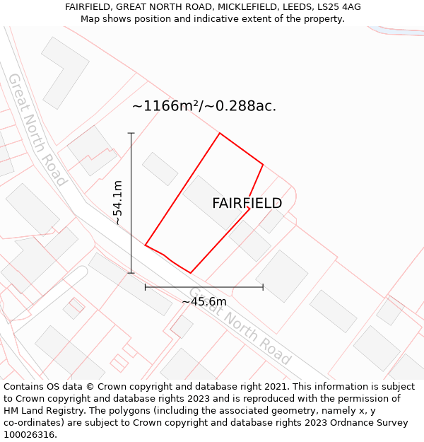 FAIRFIELD, GREAT NORTH ROAD, MICKLEFIELD, LEEDS, LS25 4AG: Plot and title map