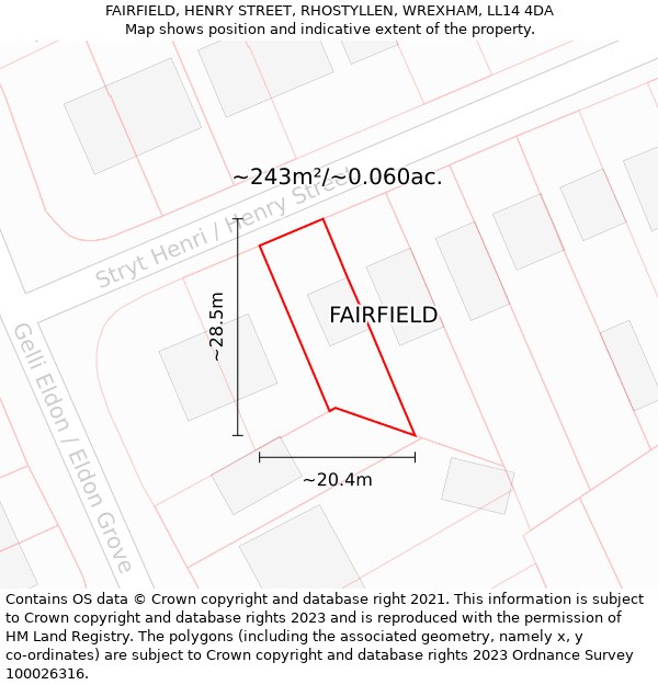 FAIRFIELD, HENRY STREET, RHOSTYLLEN, WREXHAM, LL14 4DA: Plot and title map