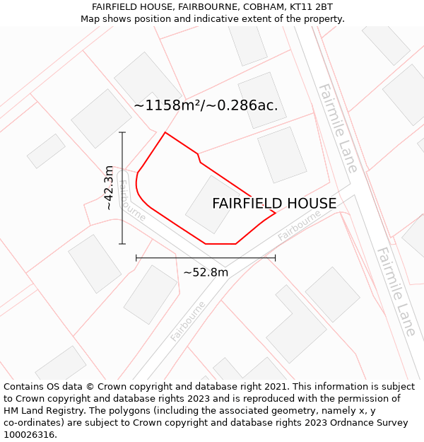 FAIRFIELD HOUSE, FAIRBOURNE, COBHAM, KT11 2BT: Plot and title map