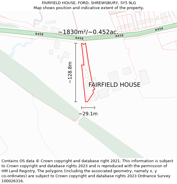 FAIRFIELD HOUSE, FORD, SHREWSBURY, SY5 9LG: Plot and title map