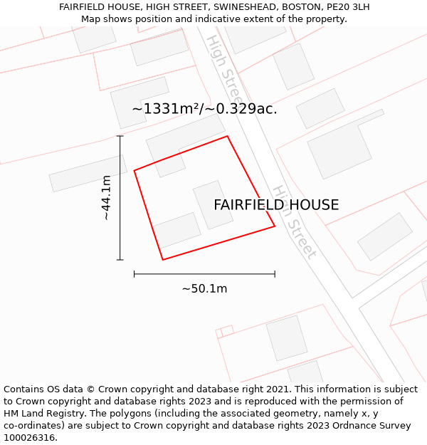 FAIRFIELD HOUSE, HIGH STREET, SWINESHEAD, BOSTON, PE20 3LH: Plot and title map