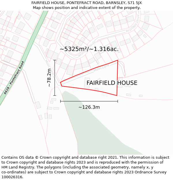 FAIRFIELD HOUSE, PONTEFRACT ROAD, BARNSLEY, S71 5JX: Plot and title map