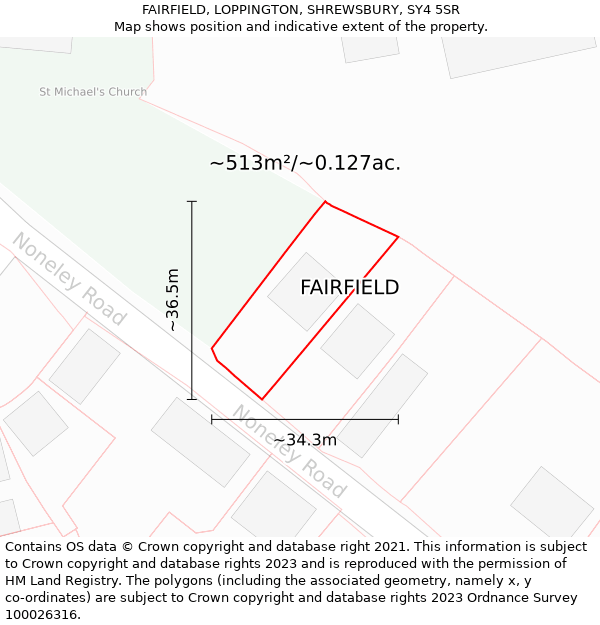 FAIRFIELD, LOPPINGTON, SHREWSBURY, SY4 5SR: Plot and title map