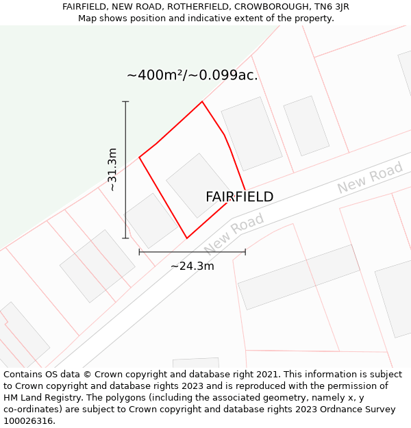 FAIRFIELD, NEW ROAD, ROTHERFIELD, CROWBOROUGH, TN6 3JR: Plot and title map