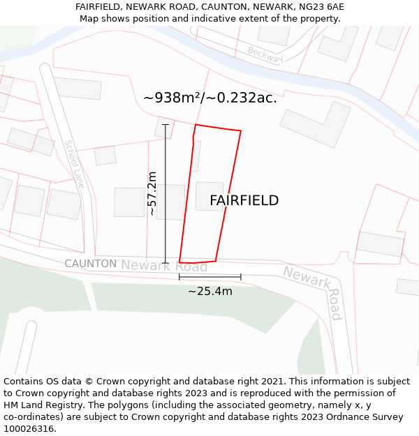 FAIRFIELD, NEWARK ROAD, CAUNTON, NEWARK, NG23 6AE: Plot and title map