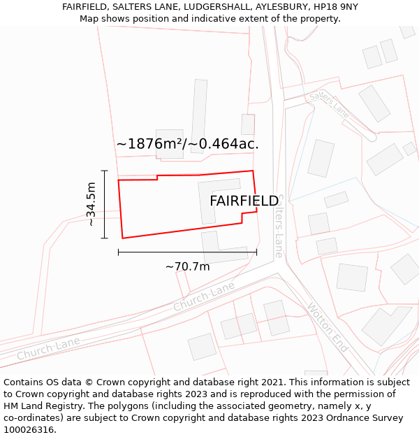 FAIRFIELD, SALTERS LANE, LUDGERSHALL, AYLESBURY, HP18 9NY: Plot and title map