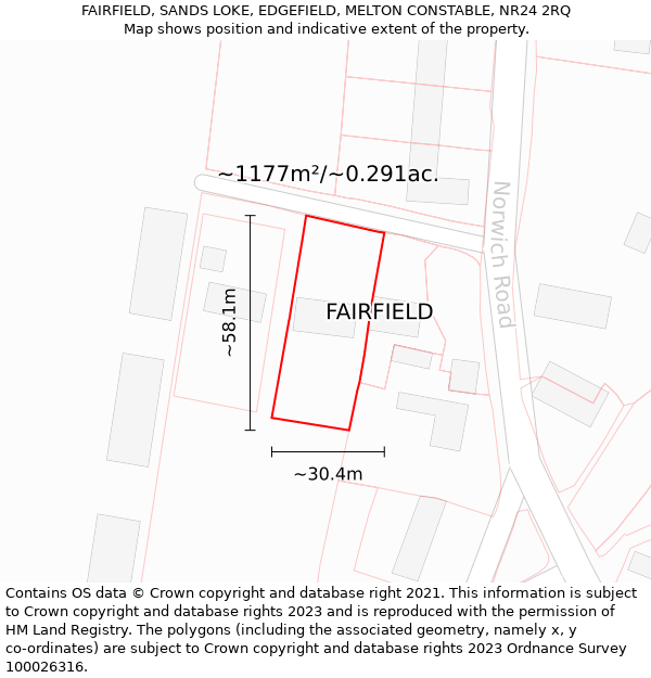 FAIRFIELD, SANDS LOKE, EDGEFIELD, MELTON CONSTABLE, NR24 2RQ: Plot and title map