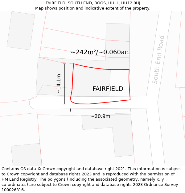 FAIRFIELD, SOUTH END, ROOS, HULL, HU12 0HJ: Plot and title map