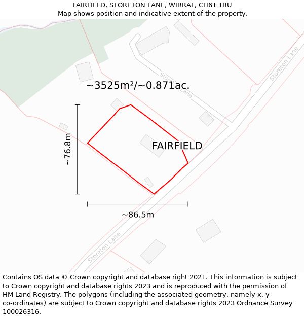 FAIRFIELD, STORETON LANE, WIRRAL, CH61 1BU: Plot and title map
