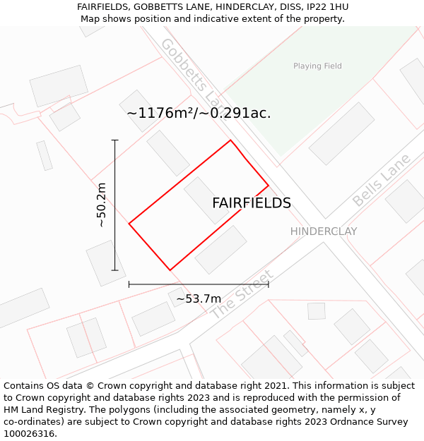 FAIRFIELDS, GOBBETTS LANE, HINDERCLAY, DISS, IP22 1HU: Plot and title map